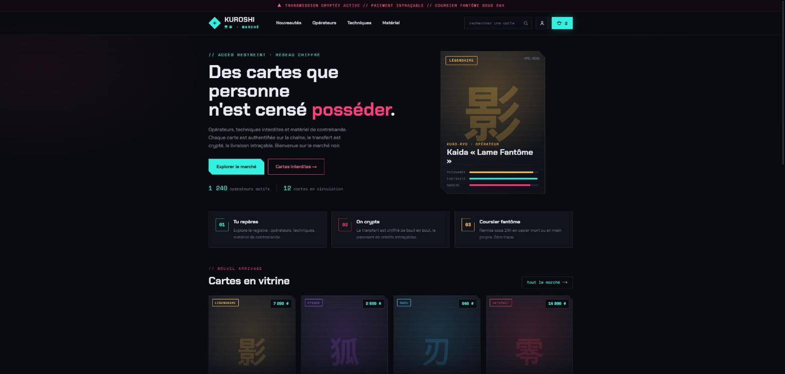 KUROSHI — Marché de cartes — Accueil